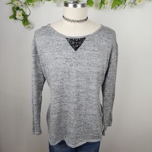 Absolutr Angel Gray Long Sleeve Sweater with Lace Detail 1X